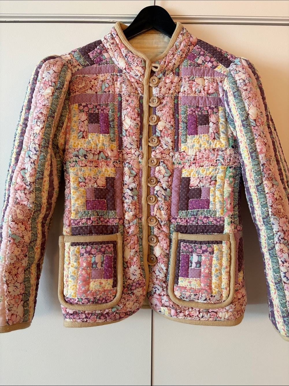 Sea Quilted Patchwork Bomber Jacket in Lavender, Cream & Yellow - Picture 5 of 6